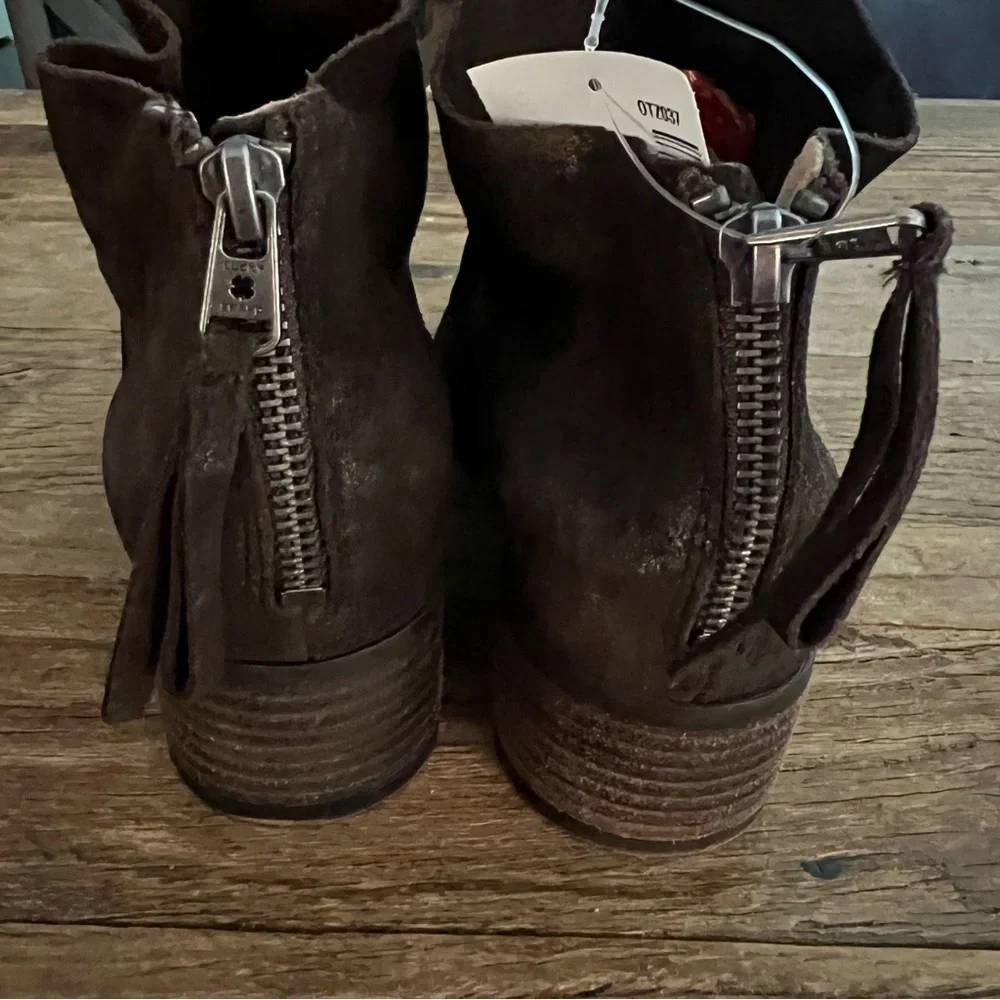 Lucky Brand Lahela Suede Booties Brown Metallic Size 6.5‎